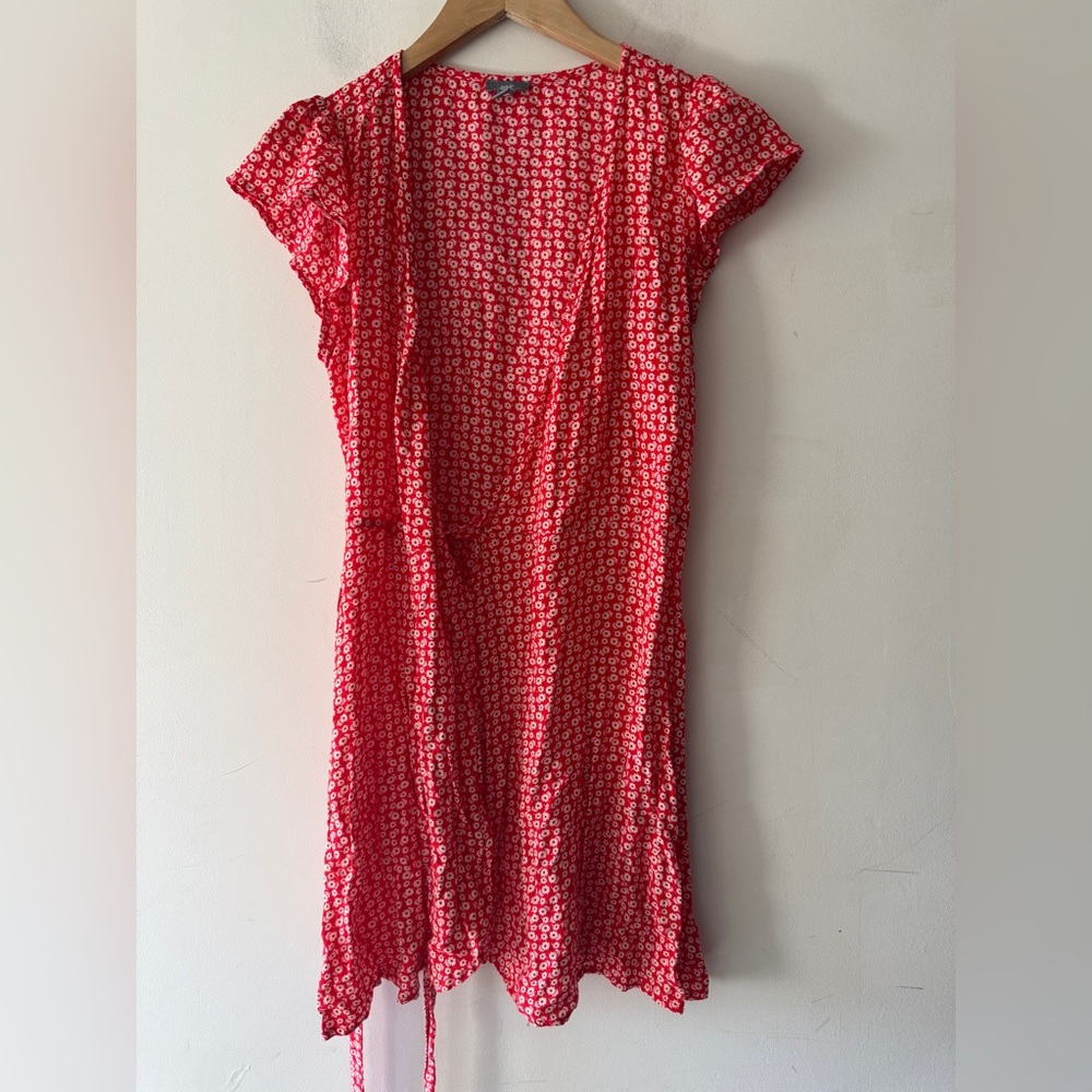 Aerie Red and White‎ Ditsy Floral Wrap Mini Dress - Picture 3 of 11
